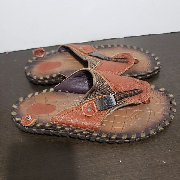 Brown Camel Leather Men Anti-Slip Flat Flip-Flop Sandals 42/9 main image 12